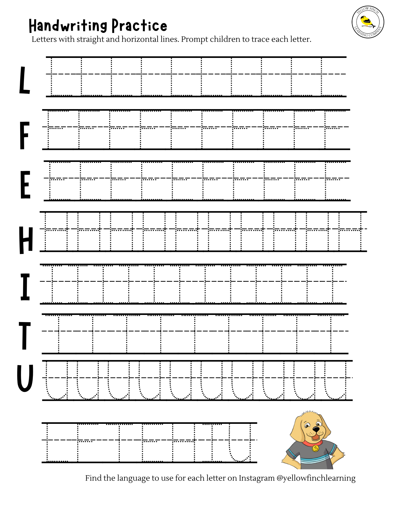 Handwriting Practice Vertical and Horizontal Lines – Yellow Finch Learning
